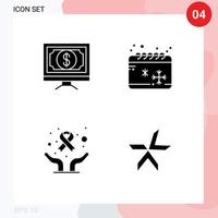 interface mobile glyphe solide ensemble de 4 pictogrammes d'argent de soins bancaires jour du cancer froid éléments de conception vectoriels modifiables vecteur