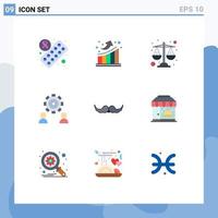 pack de 9 signes et symboles de couleurs plates modernes pour les supports d'impression Web tels que movember moustache justice préférence de l'utilisateur éléments de conception vectoriels modifiables vecteur