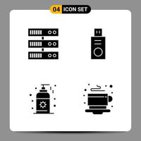 4 symboles de glyphe de pack d'icônes noires signes pour des conceptions réactives sur fond blanc 4 icônes définies fond de vecteur d'icône noire créative