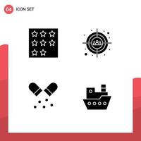 4 concept de glyphe solide pour les sites Web mobile et applications réalisation capsule rang cible médecine éléments de conception vectoriels modifiables vecteur