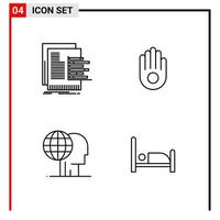 4 icônes générales pour la conception de sites Web d'impression et d'applications mobiles 4 signes de symboles de contour isolés sur fond blanc 4 pack d'icônes fond de vecteur d'icône noire créative