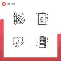 groupe de 4 signes et symboles de couleurs plates remplies pour le sélecteur de couleurs coeur pipette énergie ajouter des éléments de conception vectoriels modifiables vecteur