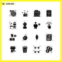 16 jeu d'icônes symboles solides simples signe de glyphe sur fond blanc pour la conception de sites Web applications mobiles et médias d'impression arrière-plan vectoriel créatif icône noire