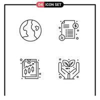 ligne d'interface mobile ensemble de 4 pictogrammes d'analyse de prêt d'argent de la terre éco éléments de conception vectoriels modifiables vecteur