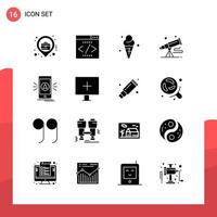 pack de 16 icônes de glyphe universelles pour les supports d'impression sur fond blanc icône noire créative fond vectoriel