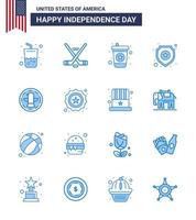 joyeux jour de l'indépendance 4 juillet ensemble de 16 blues pictogramme américain de célébration signe de boisson américaine police modifiable usa day vector design elements