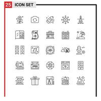 ligne d'interface mobile ensemble de 25 pictogrammes de boussole nouvelles annonces de médias de gaz éléments de conception vectoriels modifiables vecteur