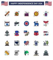 usa joyeux jour de l'indépendancepictogramme ensemble de 25 lignes simples remplies à plat de signe argent repas usa indépendance modifiable usa day vector design elements