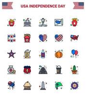 jour de l'indépendance des états-unis ligne remplie à plat ensemble de 25 pictogrammes des états-unis des états-unis carte blanche américaine modifiable éléments de conception vectorielle de la journée des états-unis vecteur