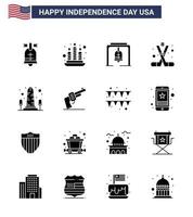 gros pack de 16 usa joyeux jour de l'indépendance usa vecteur glyphes solides et symboles modifiables du monument amérique cloche hockey sur glace américain éléments de conception vectoriels modifiables usa day