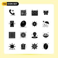 16 icônes créatives pour la conception de sites Web modernes et des applications mobiles réactives 16 signes de symboles de glyphe sur fond blanc 16 pack d'icônes fond de vecteur d'icône noire créative