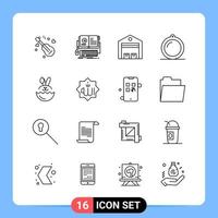 Pack d'icônes noires de 16 lignes symboles de contour pour les applications mobiles isolés sur fond blanc 16 icônes définies arrière-plan vectoriel d'icône noire créative