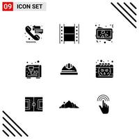 ensemble de 9 symboles d'icônes d'interface utilisateur modernes signes pour le calendrier casque d'amour casque impression éléments de conception vectoriels modifiables vecteur
