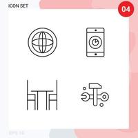 groupe de 4 signes et symboles de couleurs plates remplies pour la chaise centrale aide les éléments de conception vectoriels modifiables de meubles mobiles vecteur