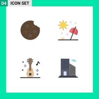 pictogramme ensemble de 4 icônes plates simples de petit déjeuner voyage boisson parasol guitare éléments de conception vectoriels modifiables vecteur