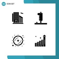 4 concept de glyphe solide pour les sites Web mobiles et applications bâtiment service ville valeur de jeu éléments de conception vectoriels modifiables vecteur
