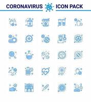 25 ensemble d'icônes d'urgence de coronavirus conception bleue telle que le lavage du tube à essai covid test sanguin d'urgence coronavirus viral 2019nov éléments de conception de vecteur de maladie