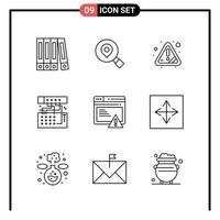 ensemble de 9 icônes de style de ligne pour le web et les symboles de contour mobiles pour les signes d'icône de ligne d'impression isolés sur fond blanc 9 jeu d'icônes fond de vecteur d'icône noire créative