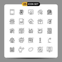 25 lignes universelles définies pour les applications web et mobiles jeu d'architecture de dispositif de construction de téléphones éléments de conception vectoriels modifiables vecteur