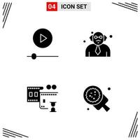 4 icônes de style solide grille basée sur des symboles de glyphe créatifs pour la conception de sites Web signes d'icône solide simple isolés sur fond blanc 4 jeu d'icônes fond de vecteur d'icône noire créative