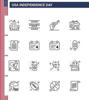 16 icônes créatives des États-Unis signes d'indépendance modernes et symboles du 4 juillet de la déclaration démocratique pistolet États-Unis elephent éléments de conception vectoriels modifiables de la journée des États-Unis vecteur