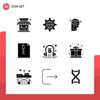 pack de 9 icônes de glyphe universelles pour les supports d'impression sur fond blanc icône noire créative fond vectoriel