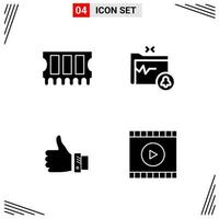 4 icônes de style solide grille basée sur des symboles de glyphe créatifs pour la conception de sites Web signes d'icône solide simple isolés sur fond blanc 4 jeu d'icônes fond de vecteur d'icône noire créative