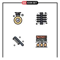 4 couleurs plates vectorielles thématiques remplies et symboles modifiables de médaille cosmétique gagné squelette xray sauvegarde éléments de conception vectoriels modifiables vecteur