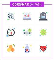ensemble d'icônes covid19 pour l'infographie 9 pack de couleurs plates telles que les germes de virus virus sang déchirure coronavirus viral 2019nov éléments de conception de vecteur de maladie