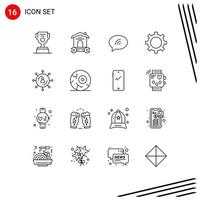 16 ensemble de contours d'interface utilisateur de signes et symboles modernes de la gestion de la clé internet multimédia éléments de conception vectoriels modifiables vecteur