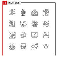 16 icônes générales pour la conception de sites Web d'impression et d'applications mobiles 16 symboles de contour signes isolés sur fond blanc 16 pack d'icônes fond de vecteur d'icône noire créative