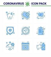 nouveau coronavirus 2019ncov 9 pack d'icônes bleues covid bactéries soins bouclier protection coronavirus viral 2019nov éléments de conception de vecteur de maladie