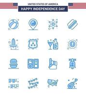 gros pack de 16 usa joyeux jour de l'indépendance usa vector blues et symboles modifiables des états de fleur hommes hotdog amérique modifiables usa day vector design elements