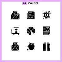 interface mobile glyphe solide ensemble de 9 pictogrammes d'éléments de conception vectoriels modifiables d'ascenseur de nourriture d'objectif indésirable de données vecteur