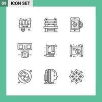 ensemble de pictogrammes de 9 contours simples de masque de livre lunettes d'attente globe éléments de conception vectoriels modifiables vecteur