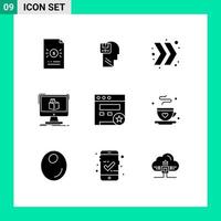 interface mobile glyphe solide ensemble de 9 pictogrammes d'éléments de conception vectoriels modifiables à droite de l'utilisateur de modélisation de signet vecteur