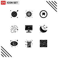 ensemble de 9 symboles d'icônes d'interface utilisateur modernes signes pour moniteur imac plus éléments de conception vectoriels modifiables pour l'éducation informatique vecteur