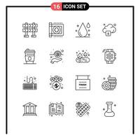 aperçu de l'interface mobile ensemble de 16 pictogrammes de technologie de gobelet jetable téléchargement de sang éléments de conception vectoriels modifiables en nuage vecteur