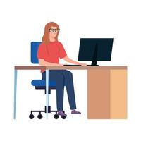 femme sur le bureau travaillant à domicile vecteur