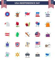 usa joyeux jour de l'indépendancepictogramme ensemble de 25 appartements simples de maison chapeau américain enfants cirque modifiable usa day vector design elements