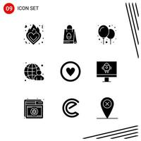 collection de 9 icônes vectorielles dans des symboles de glyphe parfaits pixle de style solide pour le web et les signes d'icônes solides mobiles sur fond blanc 9 icônes fond de vecteur d'icône noire créative