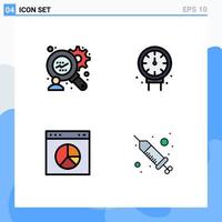 ensemble moderne de 4 pictogrammes de couleurs plates remplies du site Web de recherche sur les consommateurs éléments de conception vectoriels modifiables par injection d'entreprise mécanique vecteur