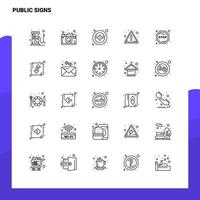 ensemble d'icônes de ligne de signes publics ensemble 25 icônes conception de style minimalisme vecteur icônes noires ensemble pack de pictogrammes linéaires