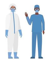 médecins portant des lunettes de protection et des masques contre le covid 19 vecteur