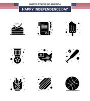 joyeux jour de l'indépendance 4 juillet ensemble de 9 glyphes solides pictogramme américain de carte unie insigne militaire crème modifiable usa day vector design elements