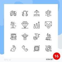 aperçu de l'interface mobile ensemble de 16 pictogrammes d'éléments de conception vectoriels modifiables de l'agriculture de jus de meubles d'été en diamant vecteur