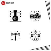 collection de 4 icônes vectorielles dans des symboles de glyphe parfaits pixle de style solide pour le web et les signes d'icône solide mobile sur fond blanc 4 icônes fond de vecteur d'icône noire créative