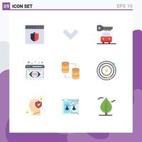 interface mobile couleur plate ensemble de 9 pictogrammes d'éléments de conception vectoriels modifiables de visualisation de données de serveur de clés de partage sql vecteur