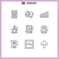 ensemble de pictogrammes de 9 contours simples d'éléments de conception vectoriels modifiables de livre d'affaires de signal de marketing d'adresse vecteur