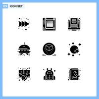 interface mobile glyphe solide ensemble de 9 pictogrammes de document de boîte de magasin éléments de conception vectoriels modifiables d'astronomie ovni vecteur